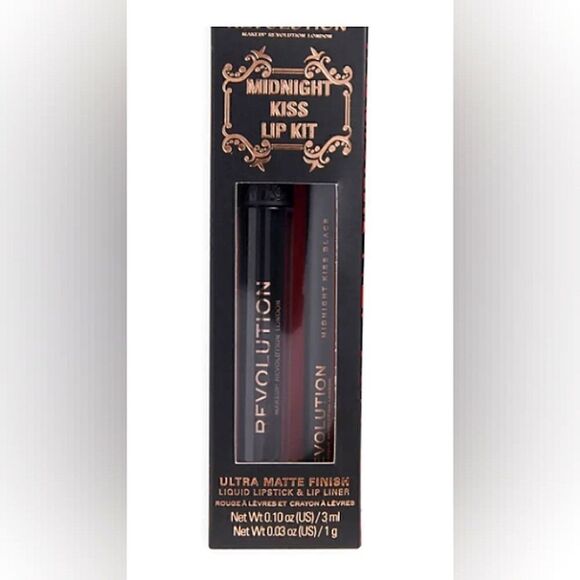 2 Revolution Midnight Kiss Black Matte Lipgloss & Lip Liner New in the box - Picture 10 of 10
